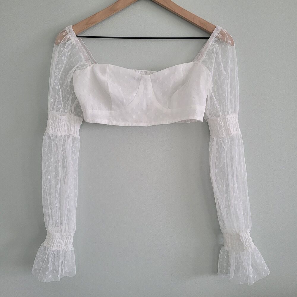 Nasty Gal Crop Top White Womens Size 4 Sheer Long Sleeves